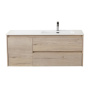 Тумба с раковиной подвесная с двумя ящиками и одной дверцей BelBagno KRAFT 100 Rovere Nebrasca Nature правая, раковина белая