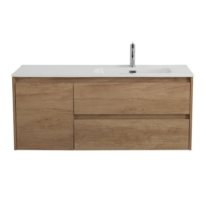 Тумба с раковиной подвесная с двумя ящиками и одной дверцей BelBagno KRAFT 120 Rovere Nebrasca Nature левая, раковина белая