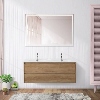 Тумба с раковиной на две чаши подвесная BelBagno KRAFT 120 Rovere Nebrasca Nature , раковина белая