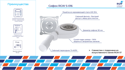 Сифон для поддонов RGW S-016, RGW 50241600-01