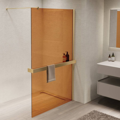 Душевая перегородка Walk-In VSW-1HR100GSG, 1000*2000, брашированное золото, стекло янтарь