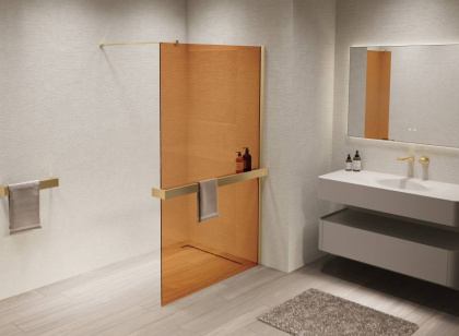 Душевая перегородка Walk-In VSW-1HR100GSG, 1000*2000, брашированное золото, стекло янтарь