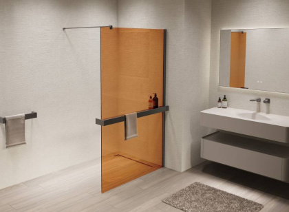 Душевая перегородка Walk-In VSW-1HR100GSGM, 1000*2000, вороненая сталь, стекло янтарь