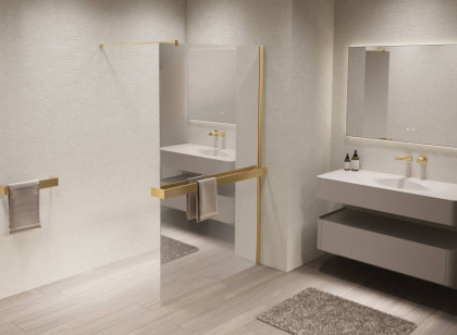 Душевая перегородка Walk-In VSW-1HR100MRG, 1000*2000, брашированное золото, стекло зеркальное