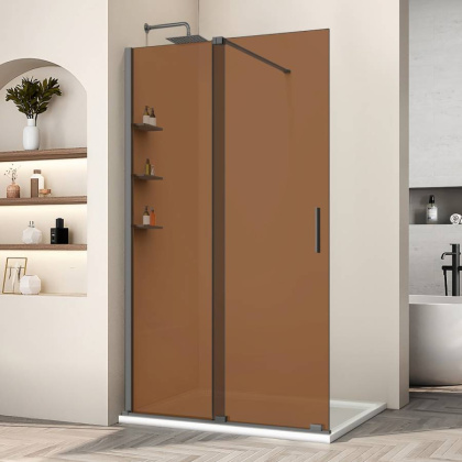 Душевая перегородка Walk-In VSW-1WSL120GSGM, 1200*2000, вороненая сталь, стекло янтарь