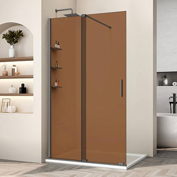Душевая перегородка Walk-In VSW-1WSL120GSGM, 1200*2000, вороненая сталь, стекло янтарь