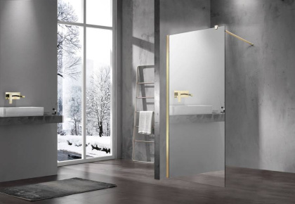 Душевая перегородка Walk-In VSW-1H100MRG, 1000*2000, брашированное золото, стекло зеркальное