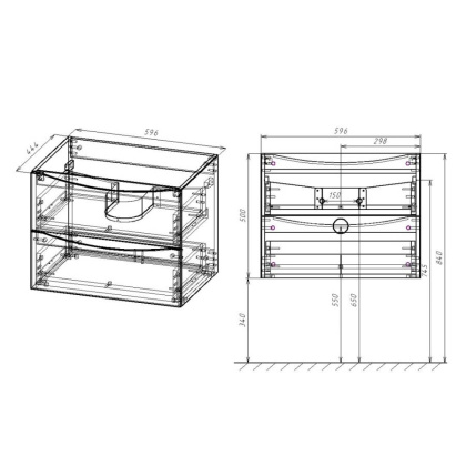 База под раковину Mia 600 подвесная, 2 выкатных ящика soft close, V.Oak