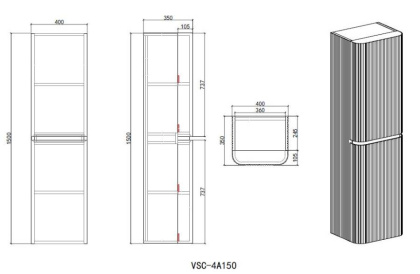 Шкаф Alto VSC-4A150MG-R подвесной, правый, 1500*404*350, светло-серый матовый