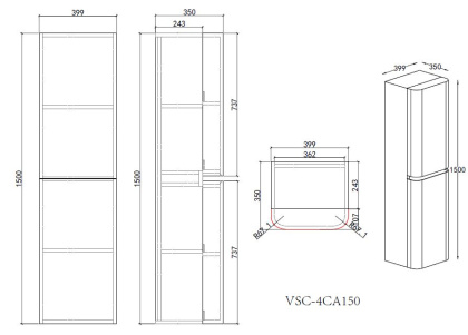 Шкаф Caprise VSC-4CA150MLG-R подвесной, правый, 1500*404*350, светло-серый матовый