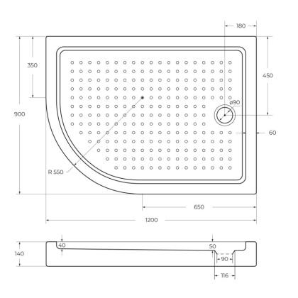 Акриловый поддон CEZARES TRAY-A-RH-120/90-550-15-W-L