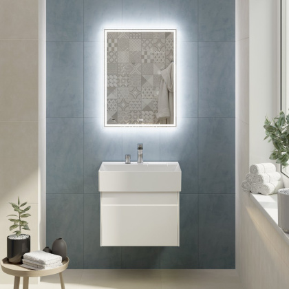 Зеркало TECNO c LED 60 с подсветкой, с функцией антизапотевание, белое глянцевое