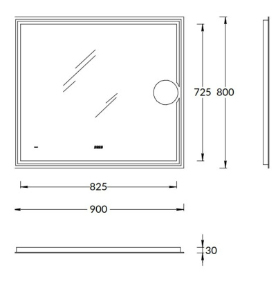 Зеркало TECNO c LED 90 с подсветкой, с функцией антизапотевание, белый глянцевый