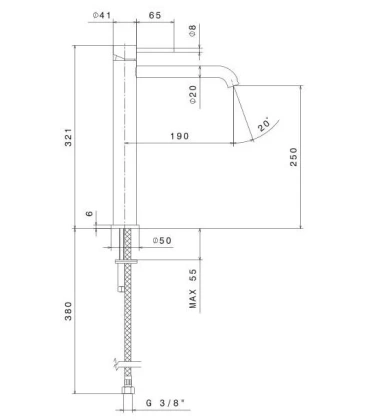 Смеситель для раковины ETERNA однорычажный, высокий, без дон\клапана 3/8”, брашированная медь, pvd