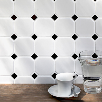 Керамическая мозаика Octagon big White/Black Matt, Geometry