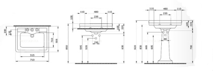 Раковина Siena 70 cm, 720*555, 1 отв. смес., белый 1040-001-0126, шт