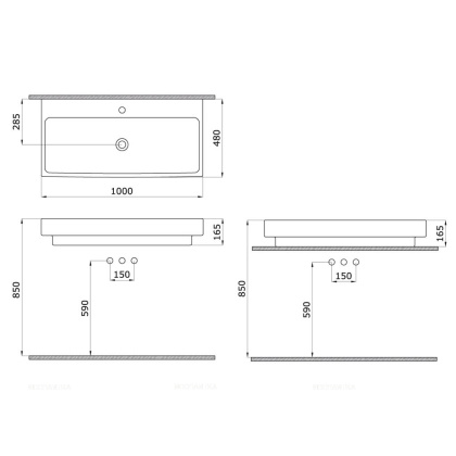 Раковина Scala Arch накл., 1000*480, 1 отв. смес., черный  1079-005-0126, шт