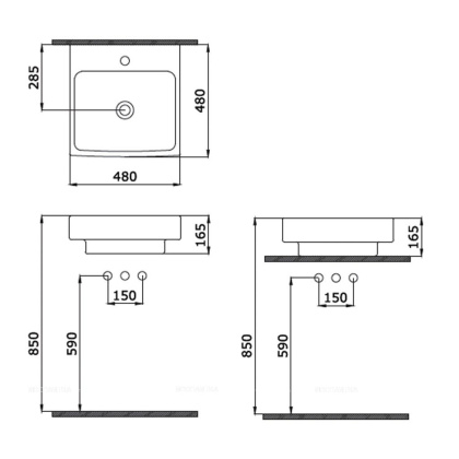 Раковина Scala Arch накл., 480*480, 1 отв. смес.,матовый серый 1076-006-0126, шт